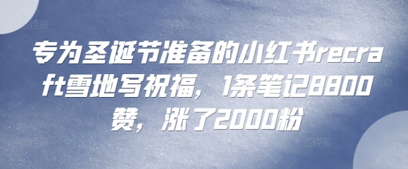 专为圣诞节准备的小红书recraft雪地写祝福，1条笔记8800赞，涨了2000粉-梦帆创业网