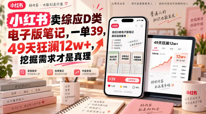 小红书卖综应D类电子版笔记,一单39,49天狂澜12w+,挖掘需求才是真理 小红书卖综应D类电子版笔记,一单39,49天狂澜12w+,挖掘需求才是真理