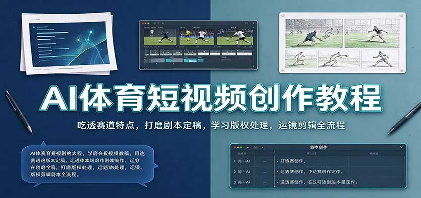 AI体育短视频创作教程：吃透赛道特点，打磨剧本定稿，学习版权处理，运镜剪辑全流程-梦帆创业网
