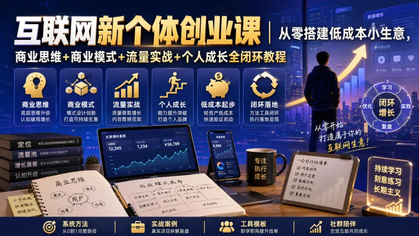 互联网新个体创业课｜从零搭建低成本小生意，商业思维+商业模式+流量实战+个人成长全闭环教程-梦帆创业网