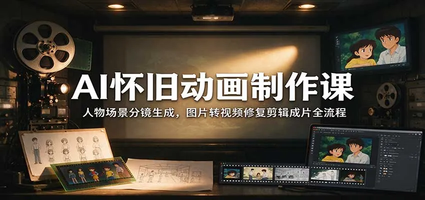 AI怀旧动画制作课：人物场景分镜生成，图片转视频修复剪辑成片全流程-梦帆创业网
