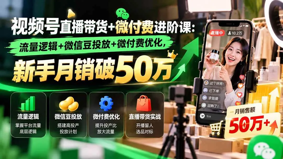 (20886期)视频号直播带货+微付费进阶课-更新1010:流量逻辑+微信豆投放+微付费优化,新手月销破50万 (20886期)视频号直播带货+微付费进阶课-更新1010:流量逻辑+微信豆投放+微付费优化,新手月销破50万