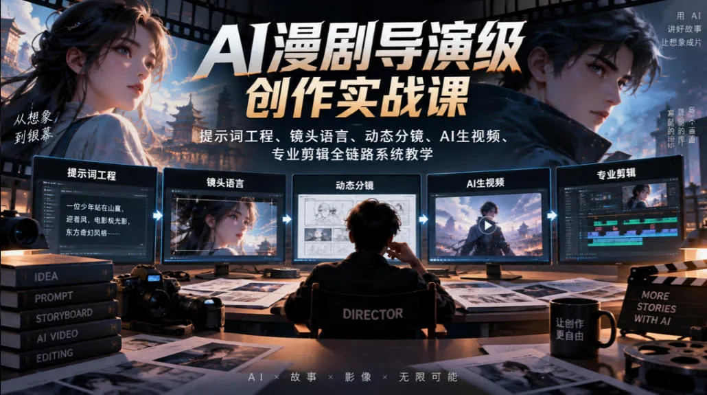 AI漫剧导演级创作实战课｜提示词工程、镜头语言、动态分镜、AI生视频、专业剪辑全链路系统教学-梦帆创业网