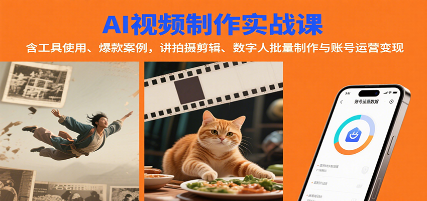 AI视频制作实战：含工具使用、爆款案例，讲拍摄剪辑、数字人批量制作与账号运营变现-梦帆创业网