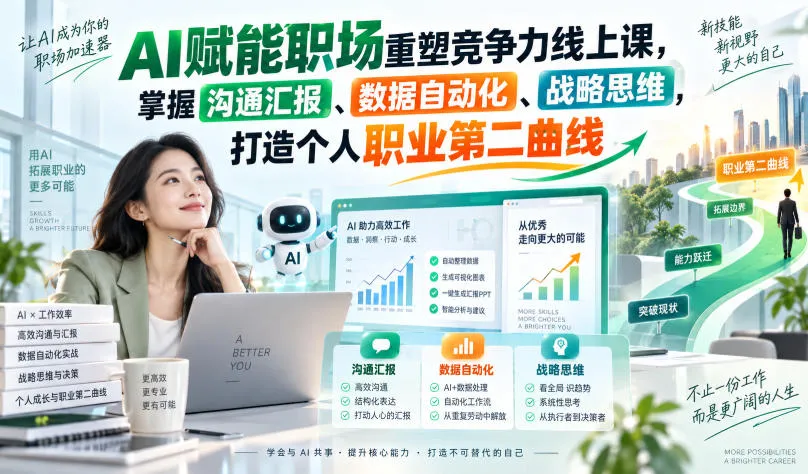AI赋能职场重塑竞争力线上课，掌握沟通汇报、数据自动化、战略思维，打造个人职业第二曲线-梦帆创业网