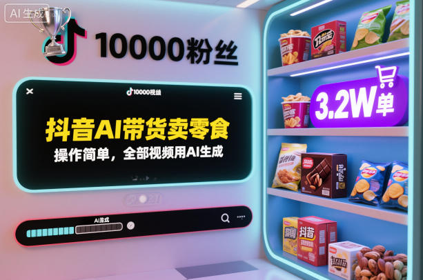 抖音AI带货卖零食，操作简单，全部视频用AI生成，一万粉丝，卖了3.2W单-梦帆创业网