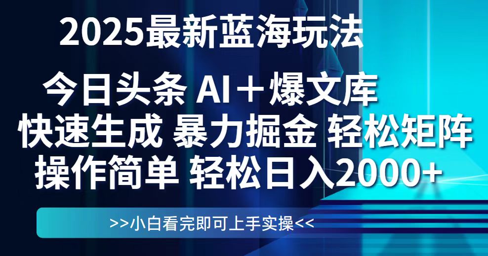 今日头条2025最新蓝海玩法，思路简单，复制粘贴，轻松实现矩阵日入2000+-梦帆创业网