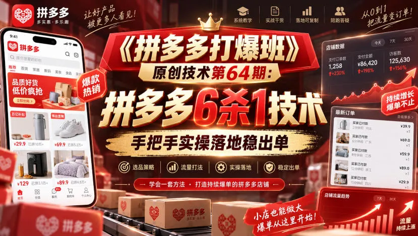 《拼多多打爆班》原创技术第64期：拼多多6杀1技术，手把手实操落地稳出单-梦帆创业网