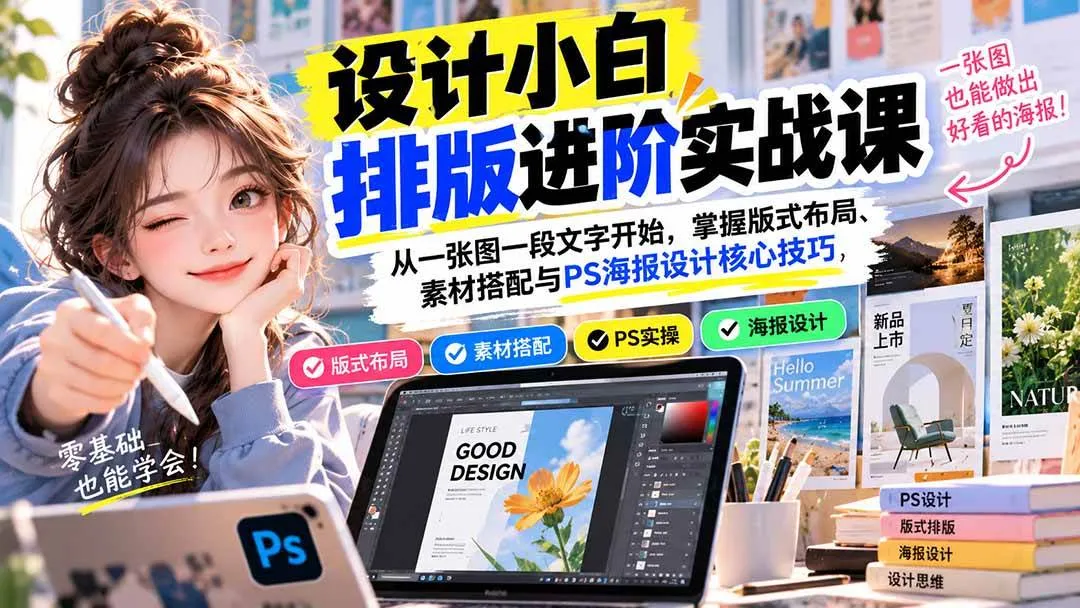 (20838期)设计小白排版进阶实战课:从一张图一段文字开始,掌握版式布局、素材搭配与PS海报设计核心技巧 (20838期)设计小白排版进阶实战课:从一张图一段文字开始,掌握版式布局、素材搭配与PS海报设计核心技巧