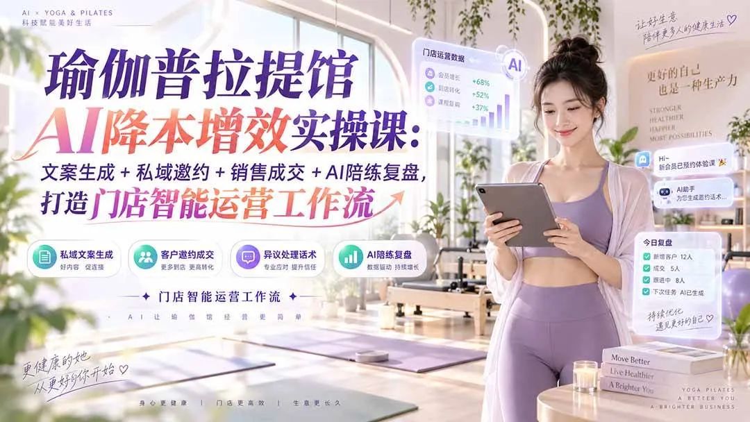 （20340期）瑜伽普拉提馆AI降本增效实操课：文案生成+私域邀约+销售成交+AI陪练复盘，打造门店智能运营工作流