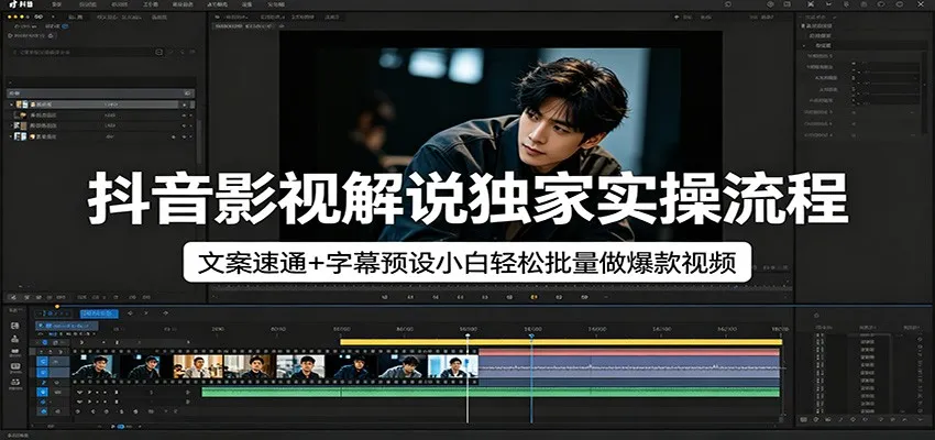 抖音影视解说独家实操流程，文案速通+字幕预设小白轻松批量做爆款视频-梦帆创业网