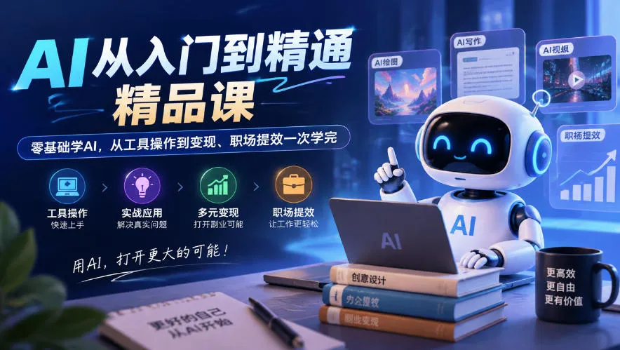AI从入门到精通精品课，零基础学AI，从工具操作到变现、职场提效一次学完-梦帆创业网