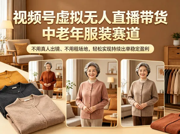 视频号虚拟无人直播带货中老年服装赛道，不用真人出镜、不用租场地，轻松实现持续出单稳定盈利-梦帆创业网