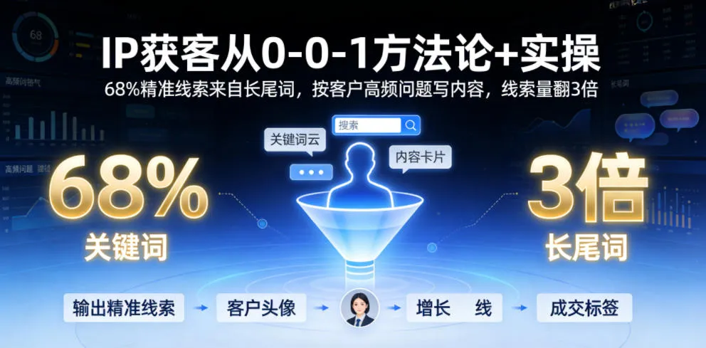 IP获客从0-1方法论+实操，68%精准线索来自长尾词，按客户高频问题写内容，线索量翻3倍-梦帆创业网