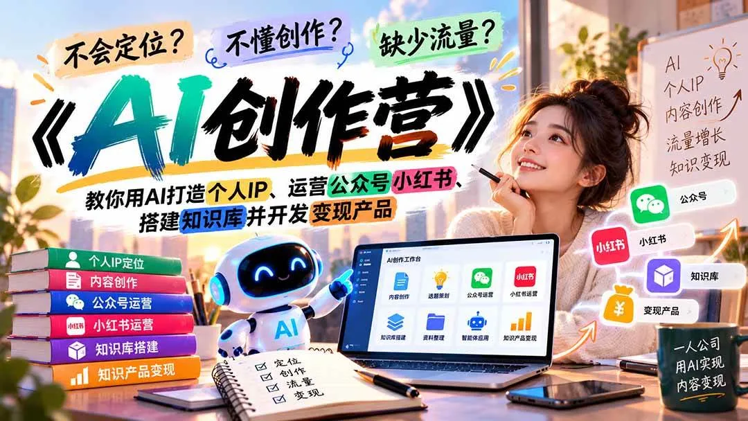 （21088期）不会定位、不懂创作、缺少流量？《AI创作营》教你用AI打造个人IP、运营公众号小红书、搭建知识库并开发变现产品-梦帆创业网