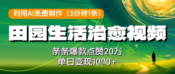利用AI免费制作田园生活治愈视频，条条爆款点赞20W，单日变现几张-梦帆创业网