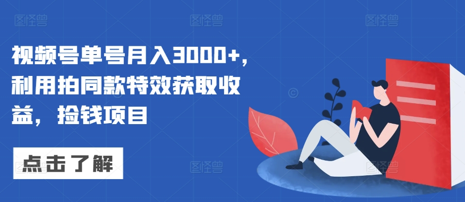 视频号单号月入3000+，利用拍同款特效获取收益，捡钱项目-梦帆创业网