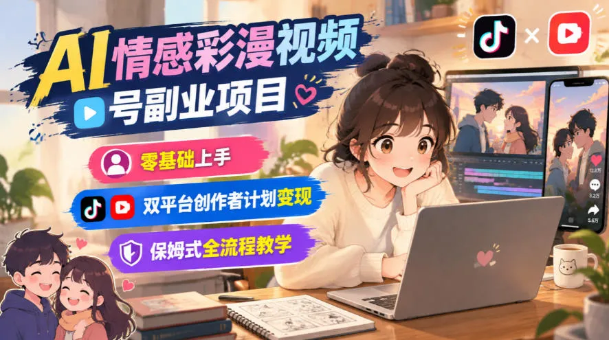 AI情感彩漫视频号副业项目，零基础上手，双平台创作者计划变现，保姆式全流程教学-梦帆创业网