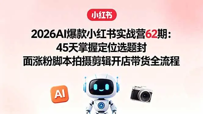 (18606期)2026AI爆款小红书实战营62期:45天掌握定位选题封面涨粉脚本拍摄剪辑开店带货全流程 (18606期)2026AI爆款小红书实战营62期:45天掌握定位选题封面涨粉脚本拍摄剪辑开店带货全流程