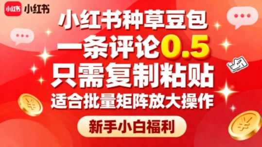 小红书种草豆包，一条评论0.5，只需复制粘贴，适合批量矩阵放大操作，新手小白福利-梦帆创业网