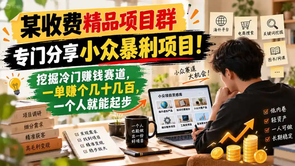 某收费精品项目群，专门分享小众暴俐项目！挖掘冷门赚钱赛道，一单赚个几十几百，一个人就能起步-梦帆创业网