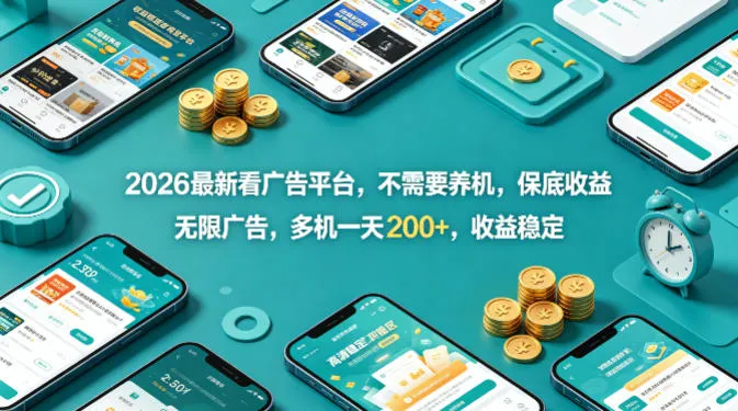 2026最新看广告平台，不需要养机，保底收益，无限广告，多机一天200+，收益稳定【揭秘】-梦帆创业网