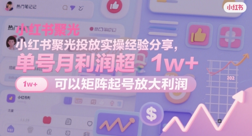 小红书聚光投放实操经验分享，单号月利润超1w+，可以矩阵起号放大利润-梦帆创业网