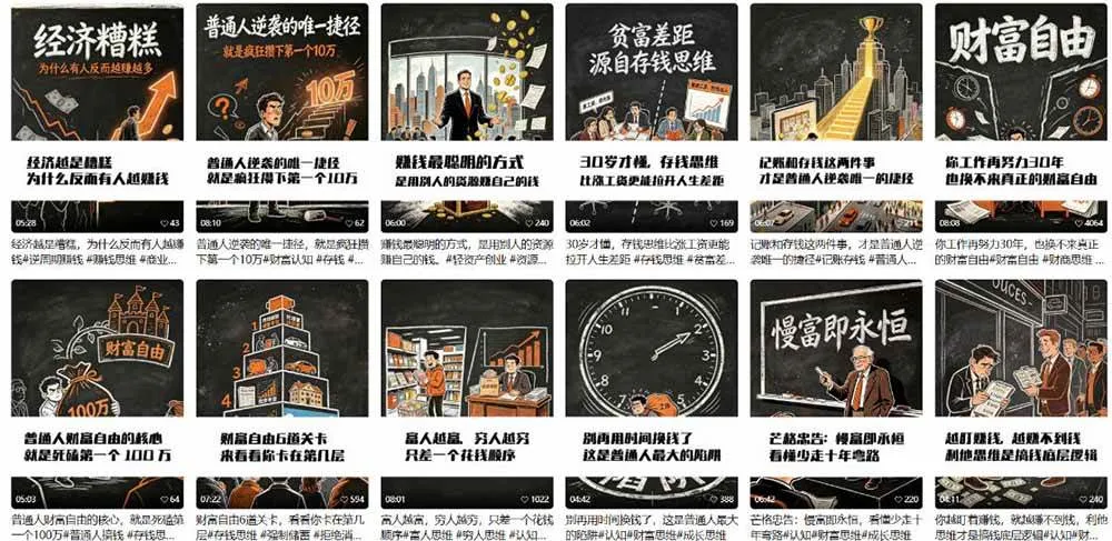 （19515期）AI书单财富书籍图文解读：手绘黑白风格×一键直出×几十条视频跑1000单×全流程拆解×新手可上手