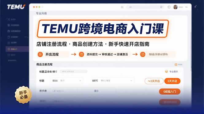 （15682期）TEMU跨境电商入门课，店铺注册流程，商品创建方法，新手快速开店指南-梦帆创业网