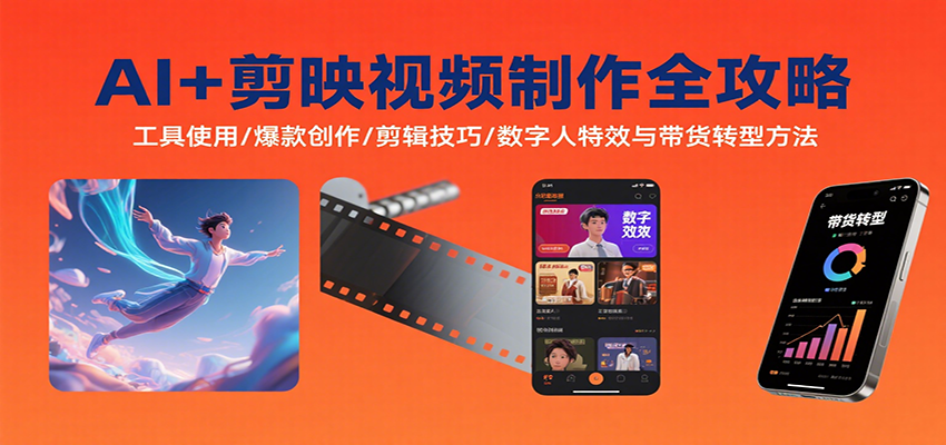 AI+剪映视频制作全攻略：工具使用/爆款创作/剪辑技巧/数字人特效与带货转型方法-梦帆创业网