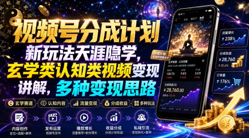 视频号分成计划新玩法天涯隐学，玄学类认知类视频变现讲解，多种变现思路-梦帆创业网