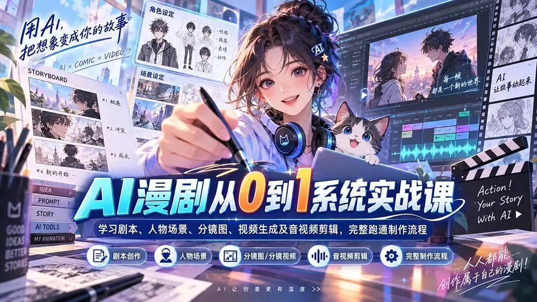 (20430期)AI漫剧从0到1系统实战课:学习剧本、人物场景、分镜图、视频生成及音视频剪辑,完整跑通制作流程 (20430期)AI漫剧从0到1系统实战课:学习剧本、人物场景、分镜图、视频生成及音视频剪辑,完整跑通制作流程