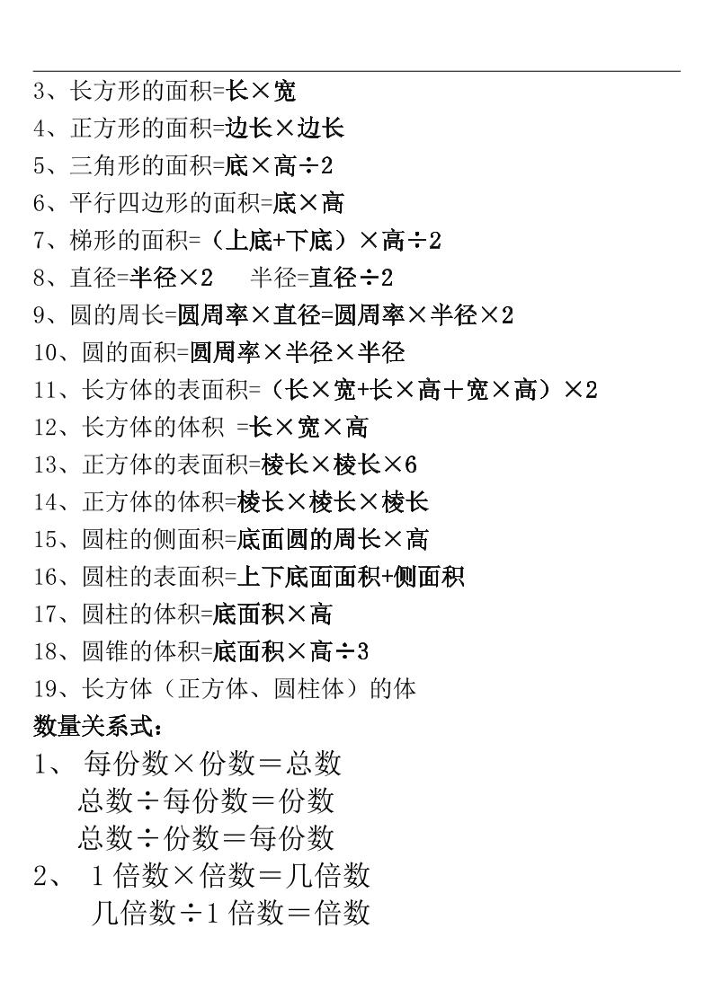 三年级下册数学公式大汇总-梦帆创业网