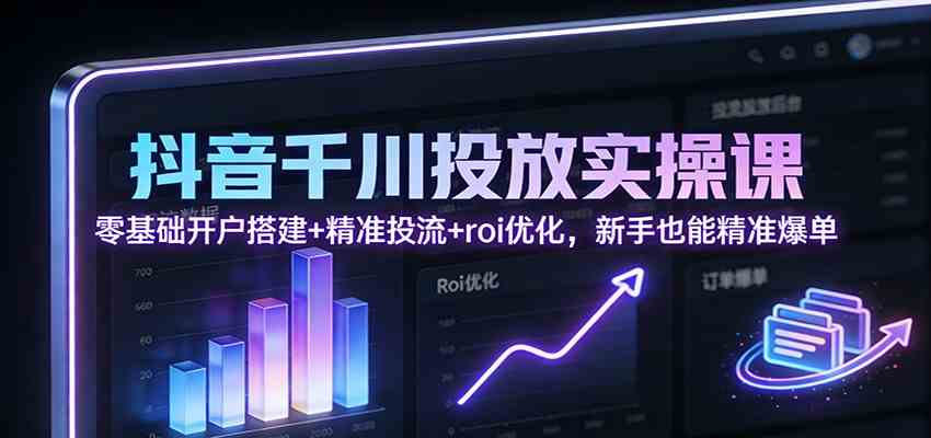 抖音千川投放实操课：零基础开户搭建+精准投流+roi优化，新手也能精准爆单-梦帆创业网