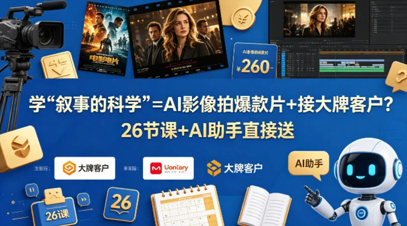 学《叙事的科学》=AI影像拍爆款片+接大牌客户？26节课+AI助手直接送【原创双语字幕】-梦帆创业网