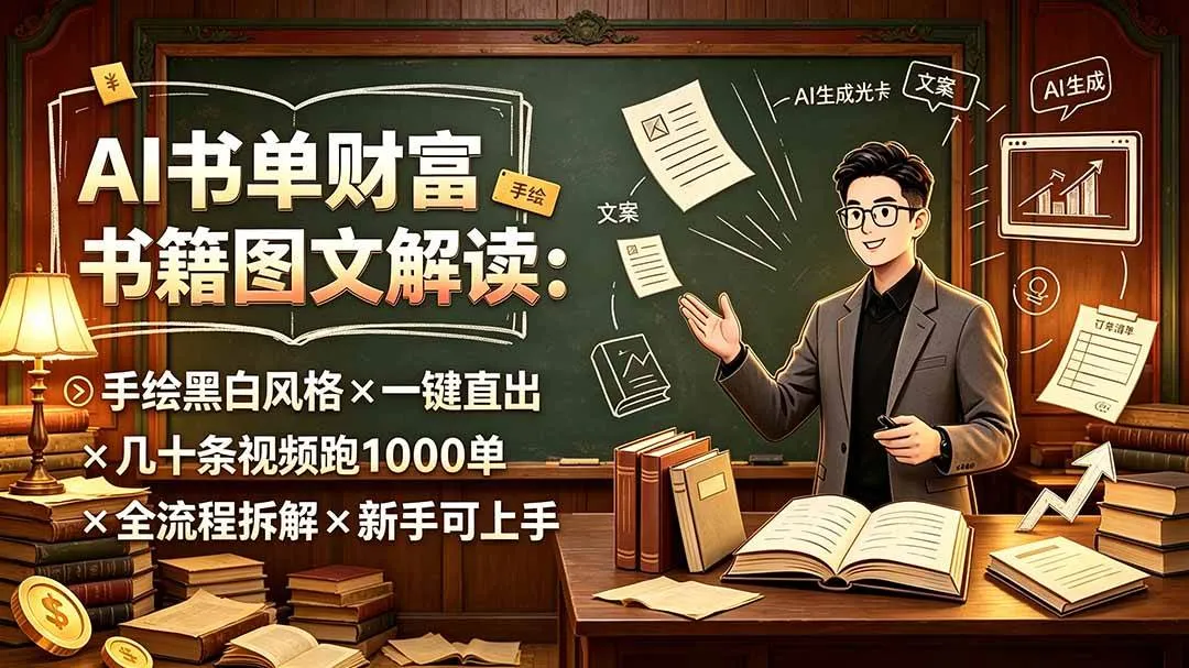 （19515期）AI书单财富书籍图文解读：手绘黑白风格×一键直出×几十条视频跑1000单×全流程拆解×新手可上手-梦帆创业网