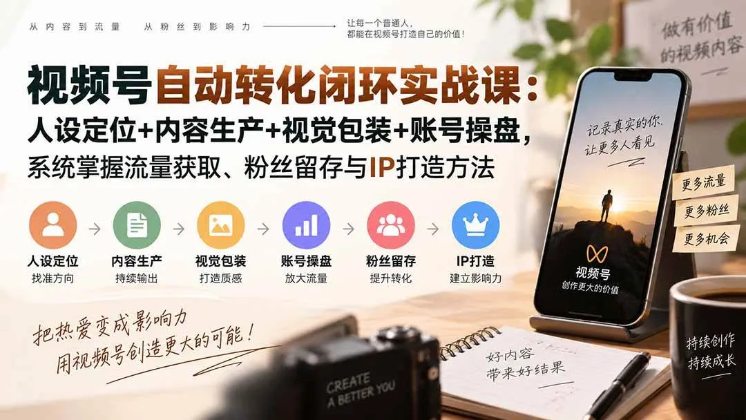 （20327期）视频号自动转化闭环实战课：人设定位+内容生产+视觉包装+账号操盘，系统掌握流量获取、粉丝留存与IP打造方法-梦帆创业网