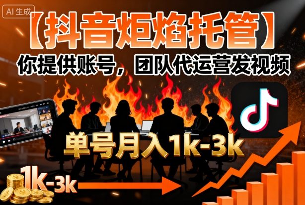 【抖音炬焰托管】你提供账号，团队代运营发视频，单号月入1k+【揭秘】-梦帆创业网