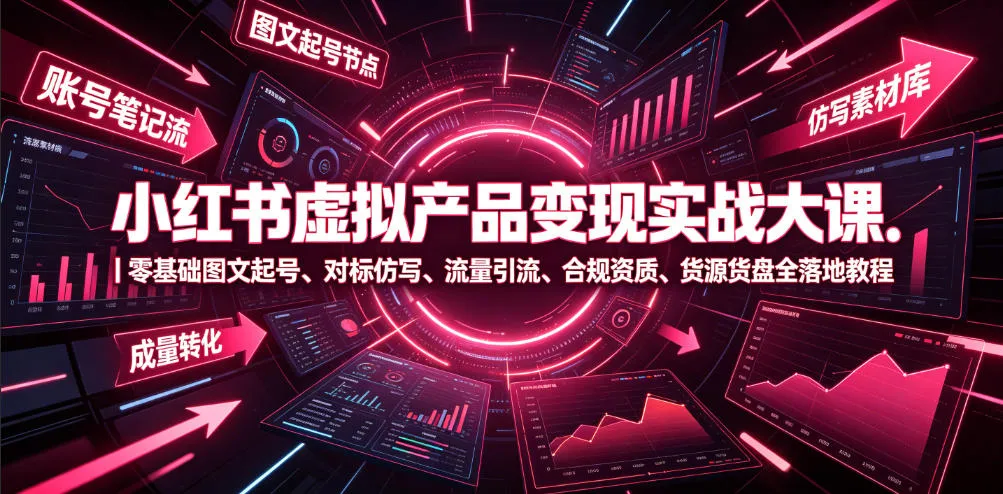 小红书虚拟产品变现实战大课｜零基础图文起号、对标仿写、流量引流、合规资质、货源货盘全落地教程-梦帆创业网