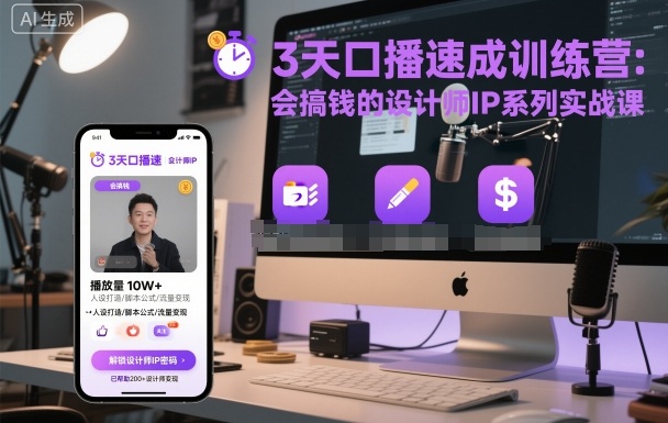 3天口播速成训练营，会搞钱的设计师IP系列实战课-梦帆创业网