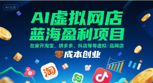 AI虚拟网店蓝海盈利项目，在家开淘宝、拼多多、抖店等虚拟品网店，零成本创业-梦帆创业网