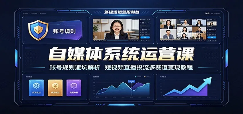 自媒体系统运营课：账号规则避坑解析，短视频直播投流多赛道变现教程-梦帆创业网
