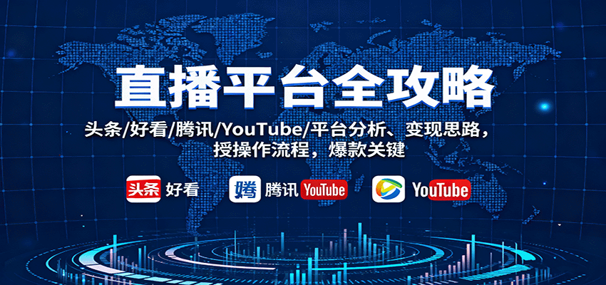 直播平台全攻略：头条/好看/腾讯/YouTube/平台分析、变现思路，授操作流程，爆款关键-梦帆创业网
