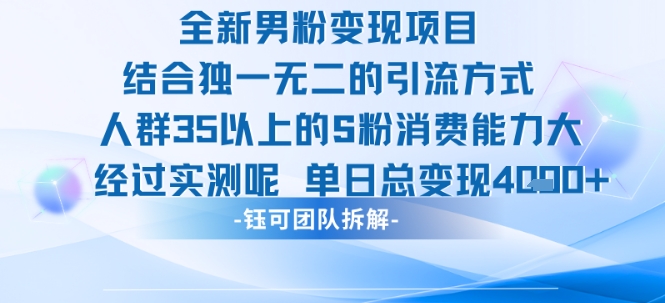 全新男粉变现项目引流人群35以上的男粉消费能力大 经过实测单日变现1k+-梦帆创业网