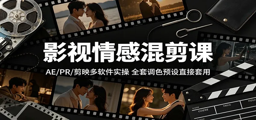 影视情感混剪课：AE/PR/剪映多软件实操，全套调色预设直接套用-梦帆创业网