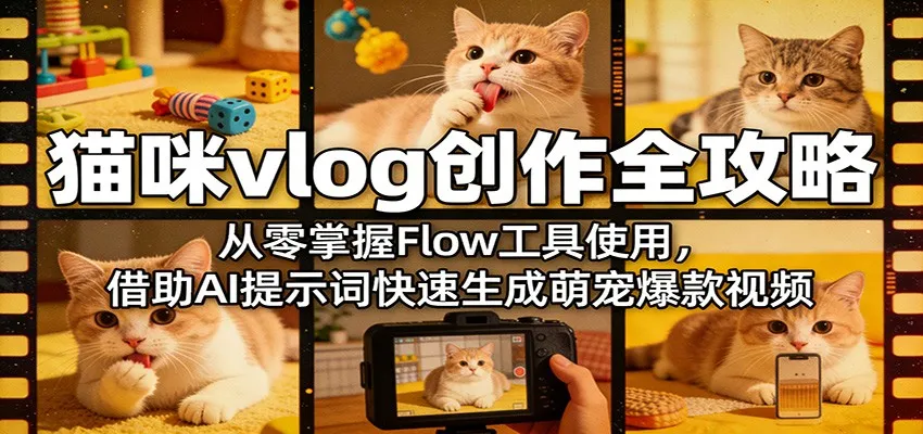 猫咪vlog创作全攻略：从零掌握Flow工具使用，借助AI提示词快速生成萌宠爆款视频-梦帆创业网