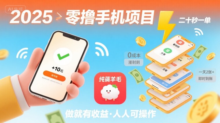2025年零撸手机项目，二十秒一单，纯薅羊毛 一天2张+做就有-梦帆创业网