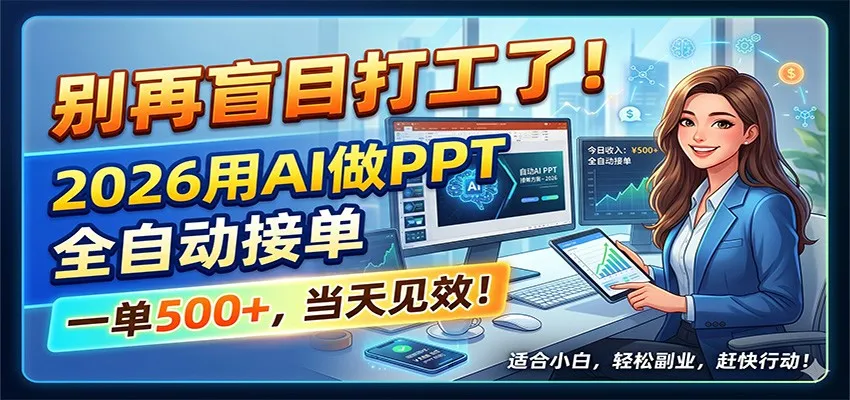 别再盲目打工了！2026用AI做PPT全自动接单，一单5张+，当天见效！-梦帆创业网