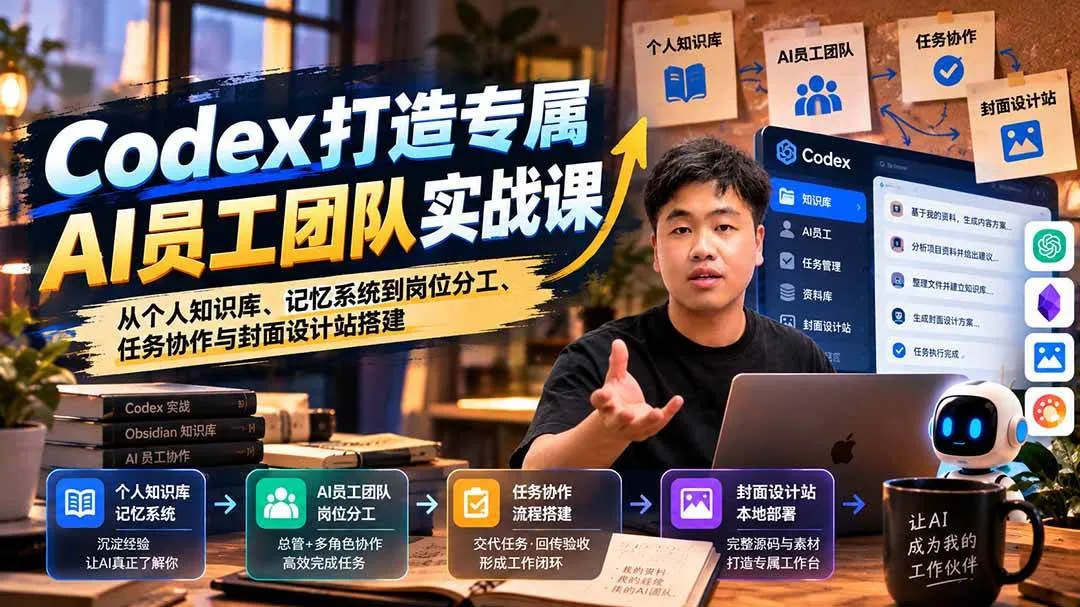 （20916期）【无水印】Codex打造专属AI员工团队实战课：从个人知识库、记忆系统到岗位分工、任务协作与封面设计站搭建-梦帆创业网