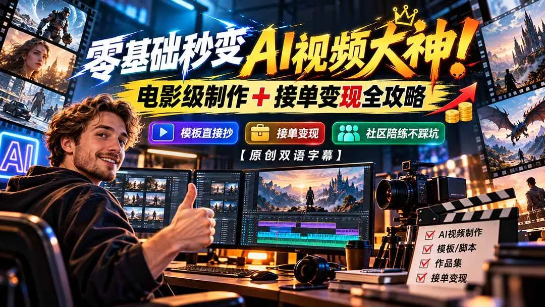 （20897期）零基础秒变AI视频大神！电影级制作 + 接单变现全攻略，模板直接抄，社区陪练不踩坑【原创双语字幕】-梦帆创业网
